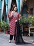 Women Plus Size Red Pure Cotton Kurta Set With Dupatta